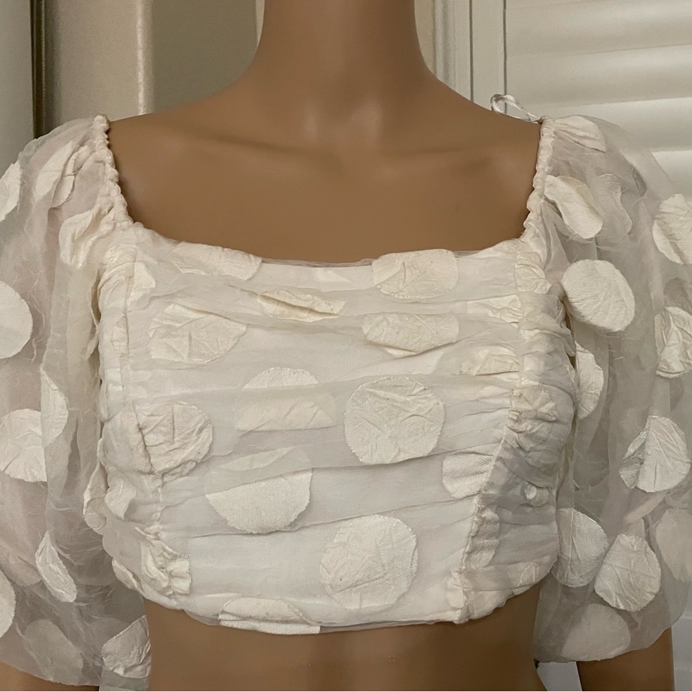 ZARA White Textured Crop Top